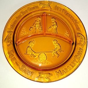 Vintage Amber Tiara Glass Nursery Rhymes Child's Divided Plate